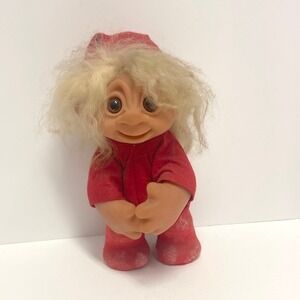 Vintage Red Elf Troll Thomas Dam Norfin Good Luck Troll 9" Denmark 1980's
